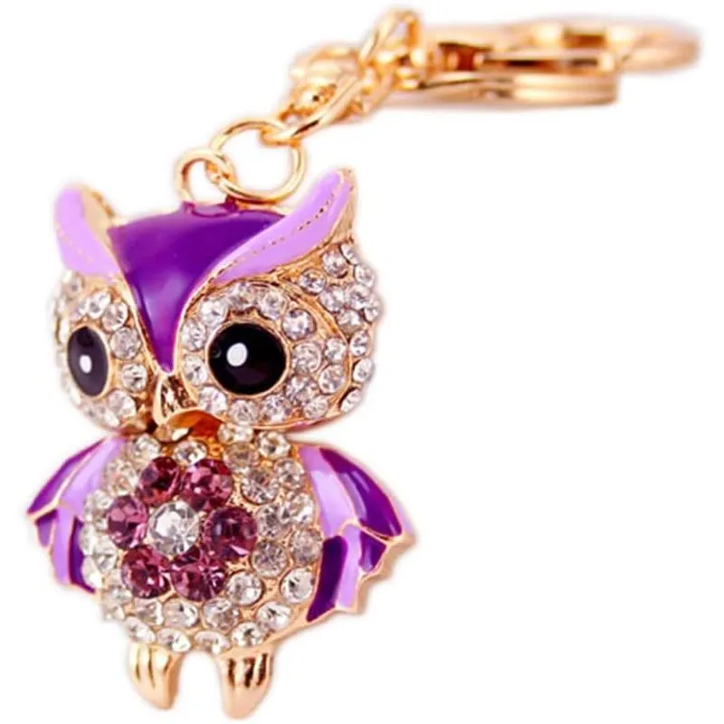 Adorável Coruja Forma De Cristal Strass Chaveiro Chaveiro Faísca