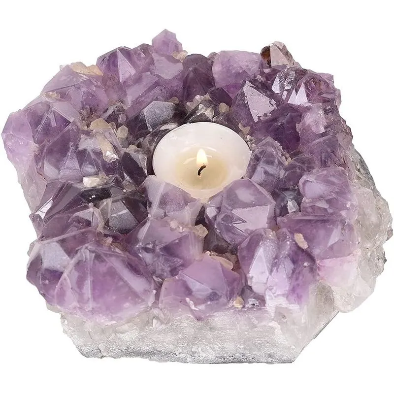 Raw Ametista Cluster Chá Luzes Castiçal Quartzo Roxo
