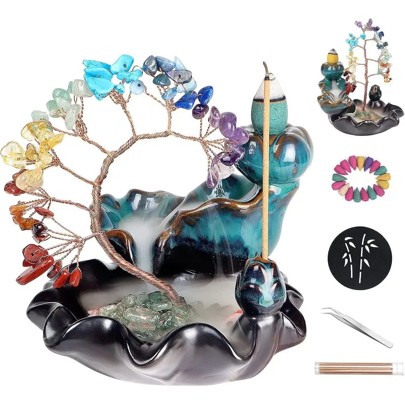 Suporte De Incenso Queimador De Incenso De Refluxo Cerâmico 7 Chakras H