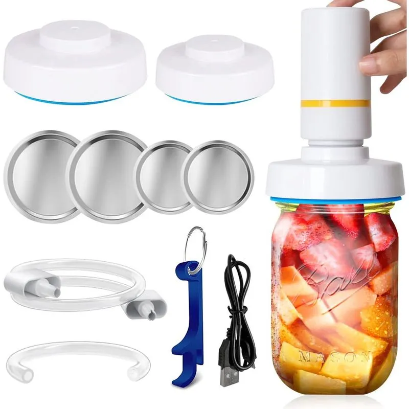 Kit Selador a Vácuo Electric Mason Jar para Boca Larga e Regula