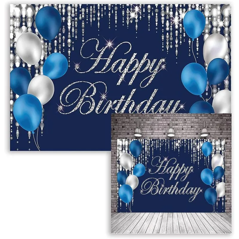 Feliz Aniversário Pano De Fundo Azul Marinho E Prata Feliz Aniversário