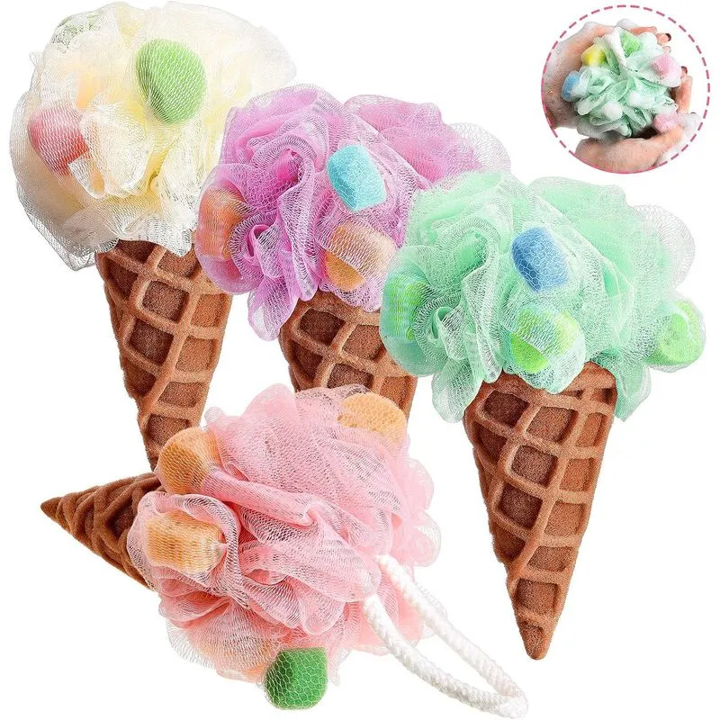 4 Peças Crianças Banho Duche Esponja Creme Banho Esponja Body Scru