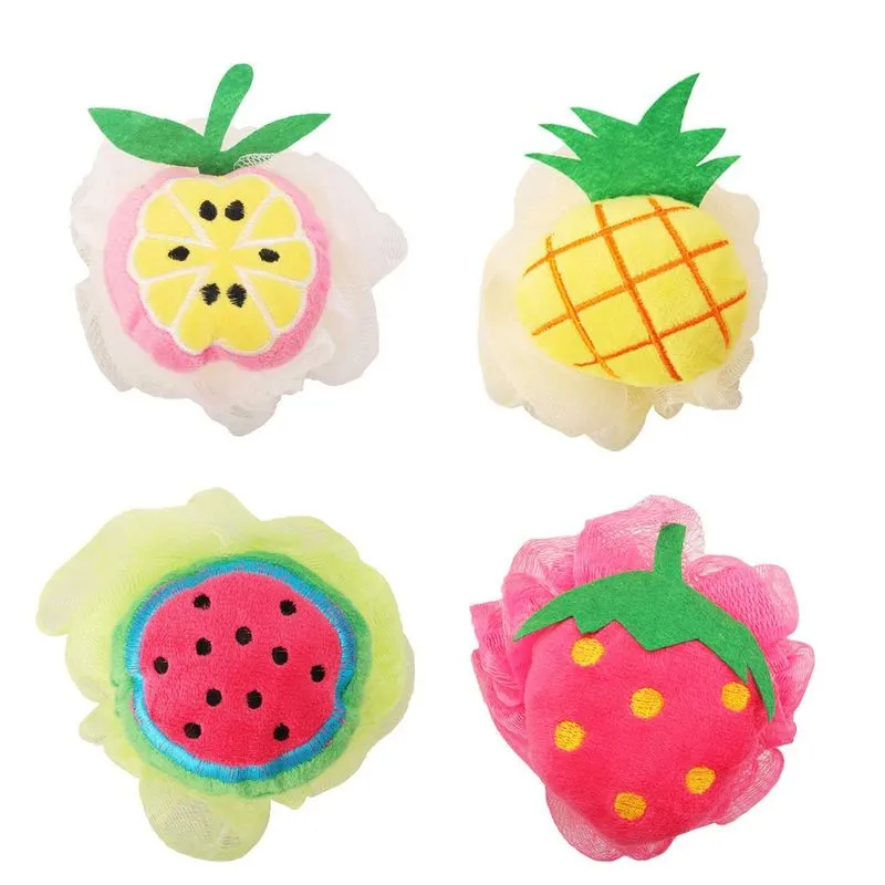 4pcs Banho De Criança Chuveiro Esponja Pufe Buchas Malha Escova Chuveiro