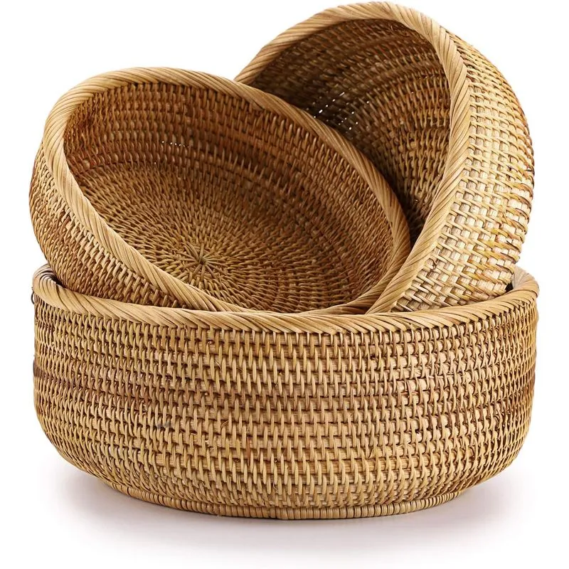 Rattan Frutas Cesta Bowls Handmade Pão Armazenamento Cesta Snac