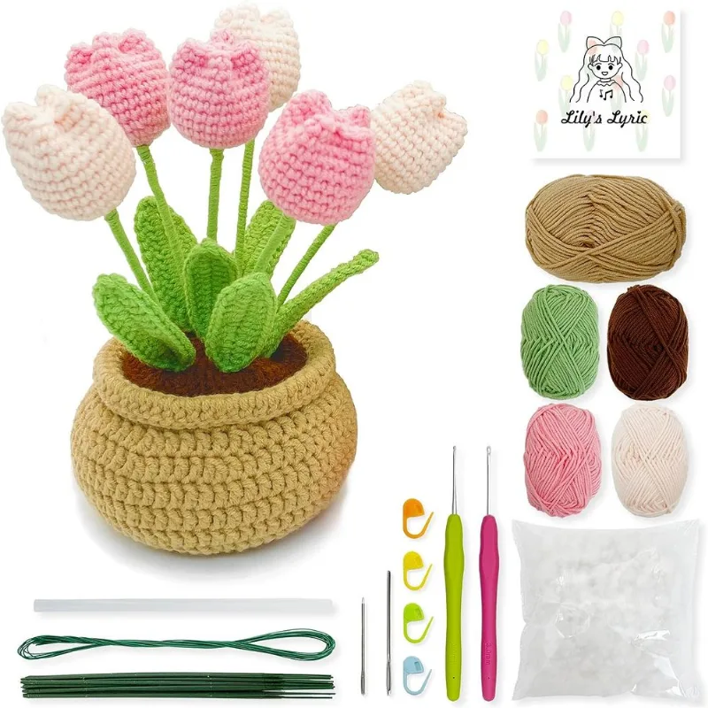 Kit De Crochê E Artesanato Vaso De Tulipa De Crochê Iniciante F