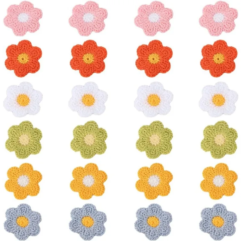 24 Pcs Crochet Floral Applique Flor Costura Em Patches Flor