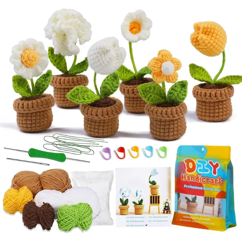Kit De Crochê Para Iniciantes 6 Pcs Flores Tricô Kit Para Ser
