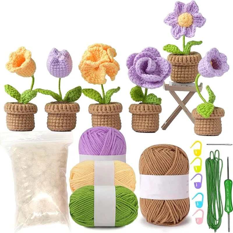 6pcs Crochet Potted Kit Kit De Crochê Para Iniciantes Adultos E