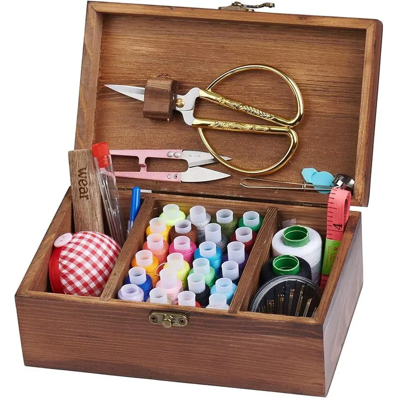 Kit De Costura De Madeira Caixa Para Adultos Iniciantes Com Acessórios -