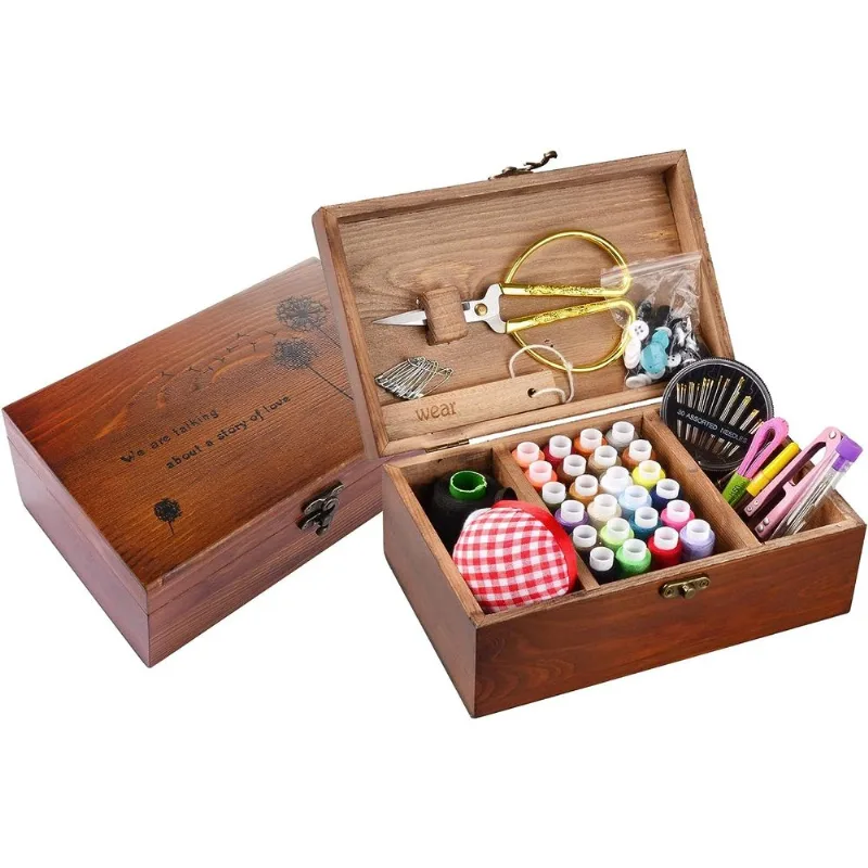 Kit De Costura Caixa Cesto Mão De Madeira Casa Costura Ferramenta De Reparo K