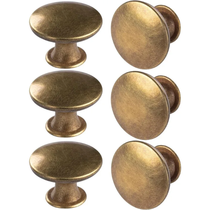 6 Pack latão redondo antigo latão cozinha armário puxadores cupbo