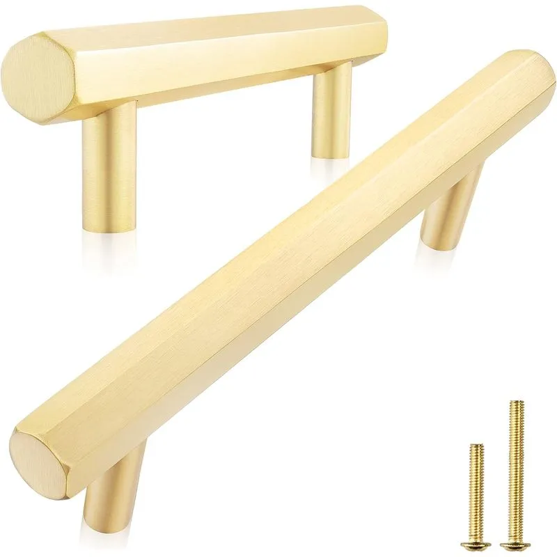 5-pack Armário De Latão Sólido Puxa Alças De Gaveta Hexágono 3-i