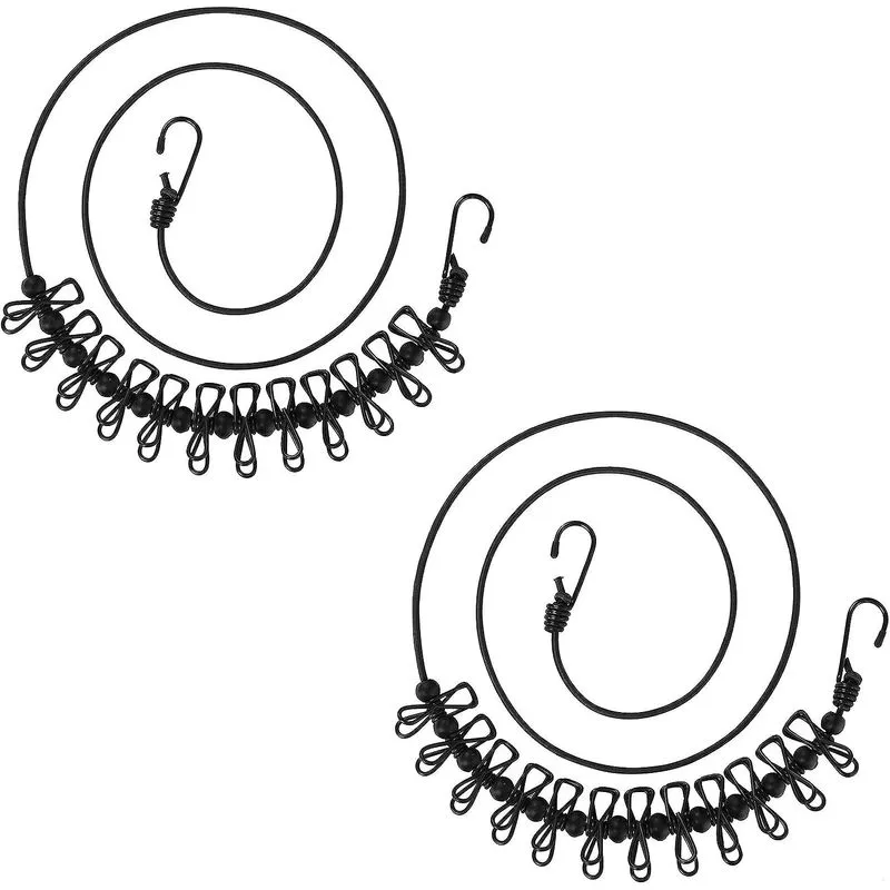 2 Pcs 11 Pés Varal Preto À Prova De Vento Com 12 Clipe Preto