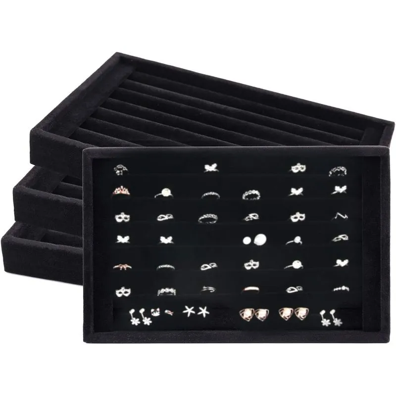 4 Pack Velvet 7 Slots Brincos Anel Showcase Bandejas Titular Dr