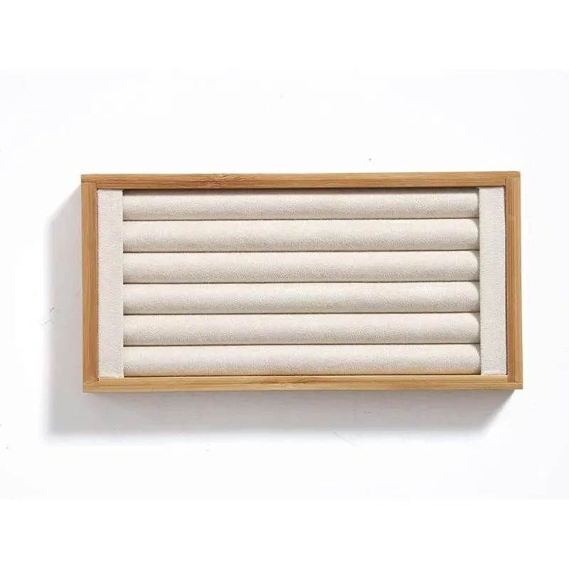 Anel de bambu Display Holder Joias Organizador de bandeja de armazenamento Ri
