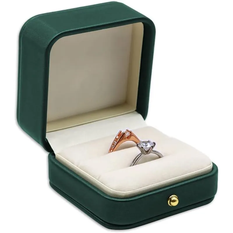 Caixa De Anel De Noivado De Casamento Caixa Verde Veludo De Couro Quadrado