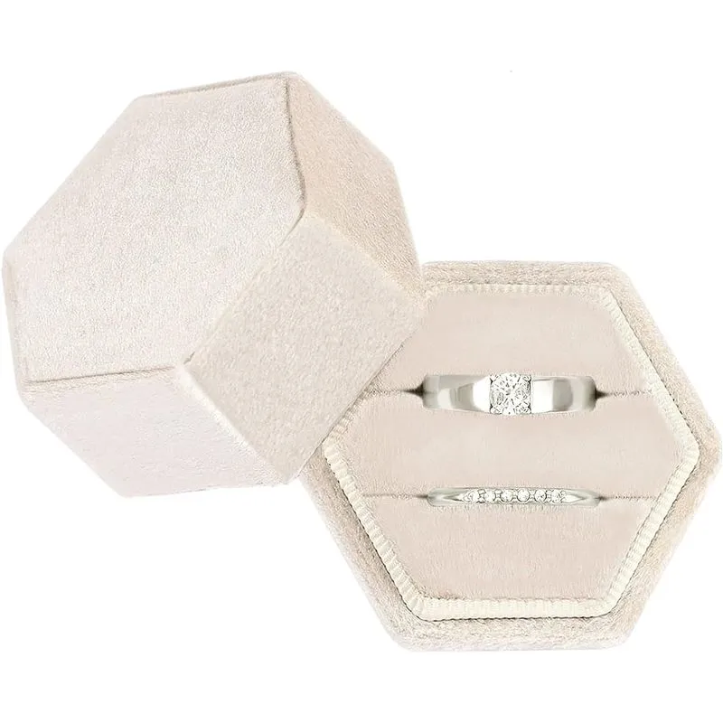 Velvet Ring Box Hexágono Ring Holder Casal Ring Box Double S