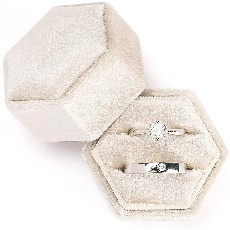 Caixa De Anel De Joias De Veludo Hexagon Premium Lindo Vintage Do
