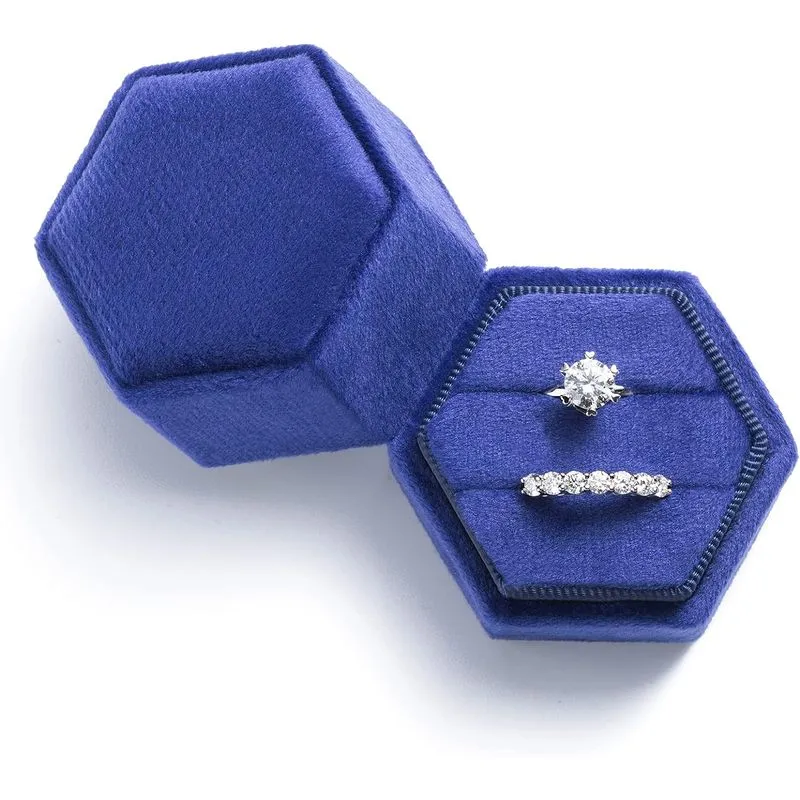Caixa De Anel De Veludo Suporte De Anel Hexagonal Anéis De Slots Duplos Bea