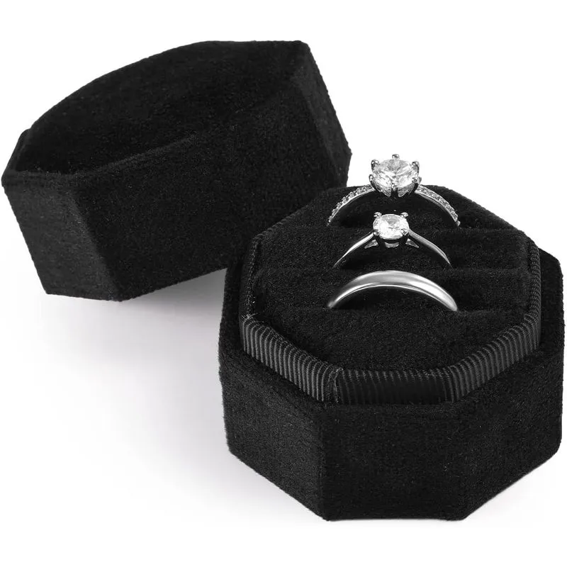 Caixa De Anel De Veludo Para Cerimônia De Casamento 3 Slots Octagonal Velv