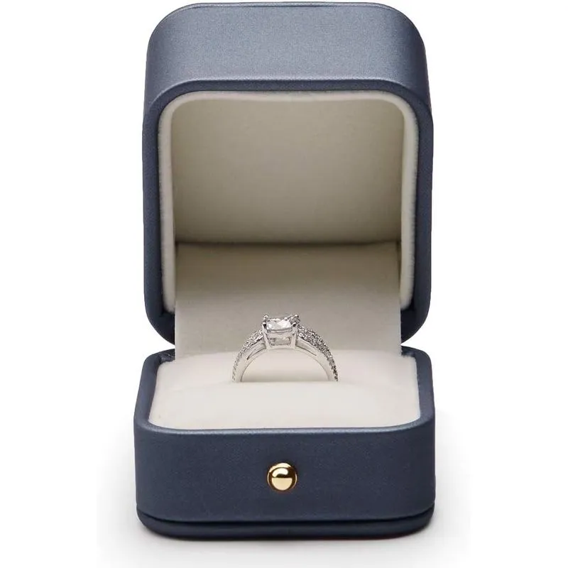 Lindo Aço - Azul Ring Box Premium Couro Anel Caixa De Presente F