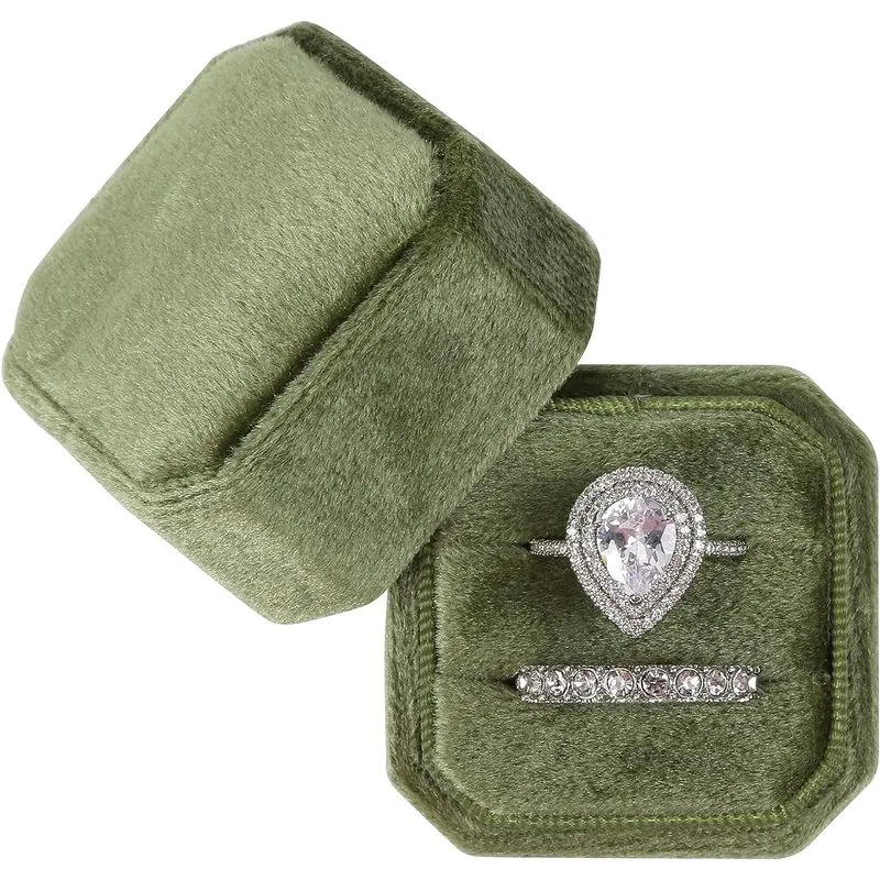 Slots Duplos De Veludo Ring Box Presente Para Propostas De Engajamento