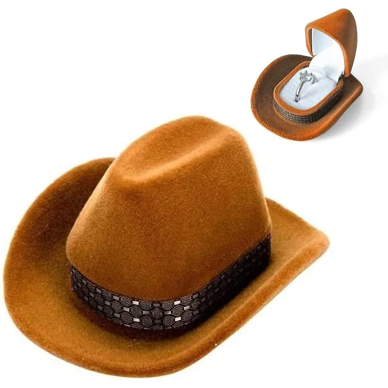 Caixa De Joias Do Chapéu Do Cowboy Criativo Rin De Veludo Premium Fashion
