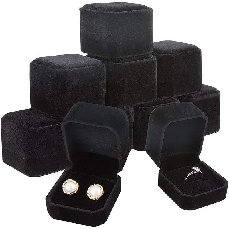 10pack Velvet Ring Box Caixa De Brincos Preto Veludo Joias Pend