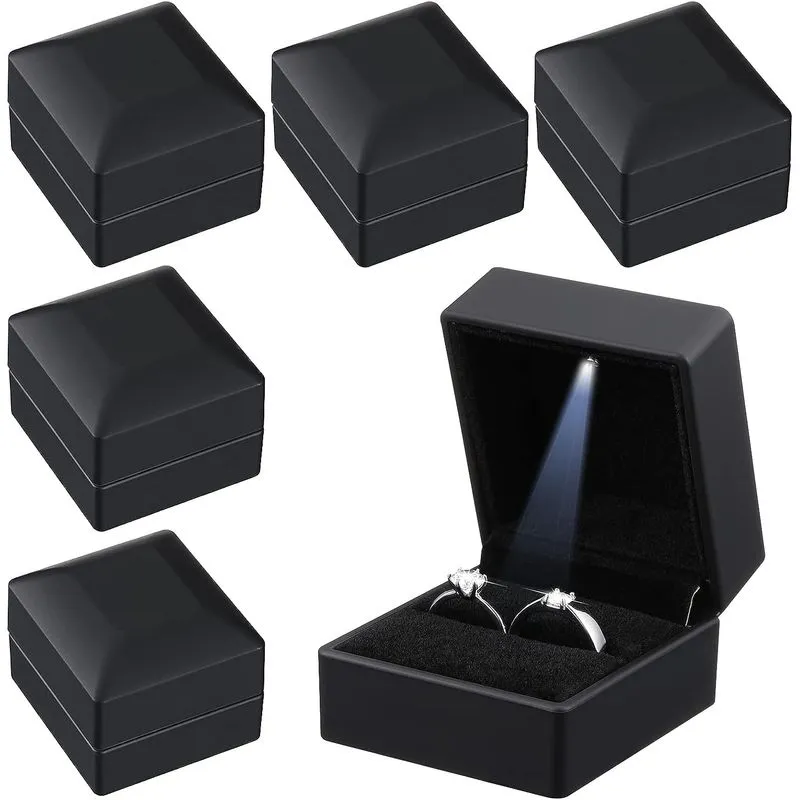 6 Pcs Preto Caixa Do Anel Do Noivado Com Presente Do Brinco Da Luz Do Diodo Emissor De Luz