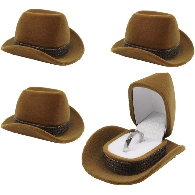 4pcs Velvet Mini Cowboy Hat Ring Box Chapéu Bonito Pingente Earrin