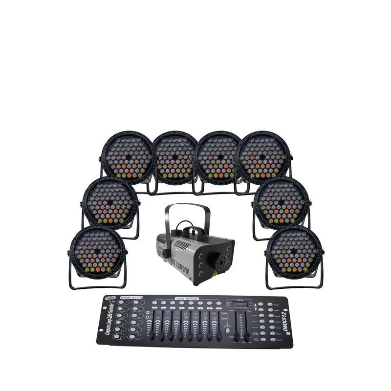 Kit 8 Par Led Slim 60 Led 3w+Máq Fumaça 1200w+Mesa Dmx512