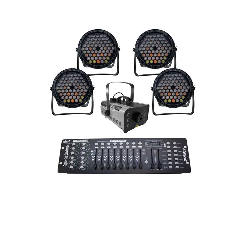 Kit 4 Par Led Slim 60 Led 3w+Máq Fumaça 1200w+Mesa Dmx512