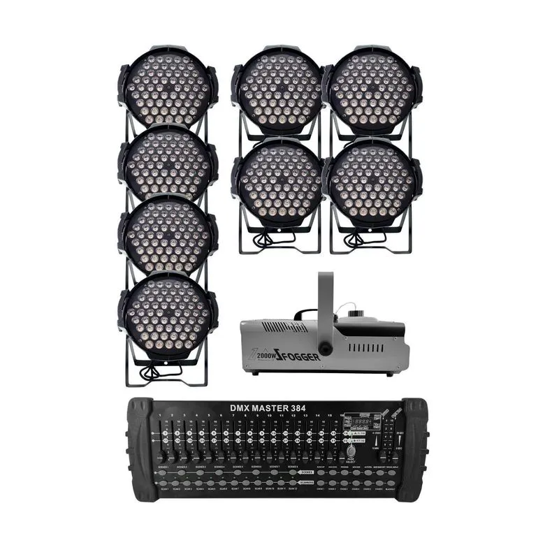 Kit 8 Par Led 60 Leds Rgb Full+maq Fumaça 2000w+mesa Dmx384