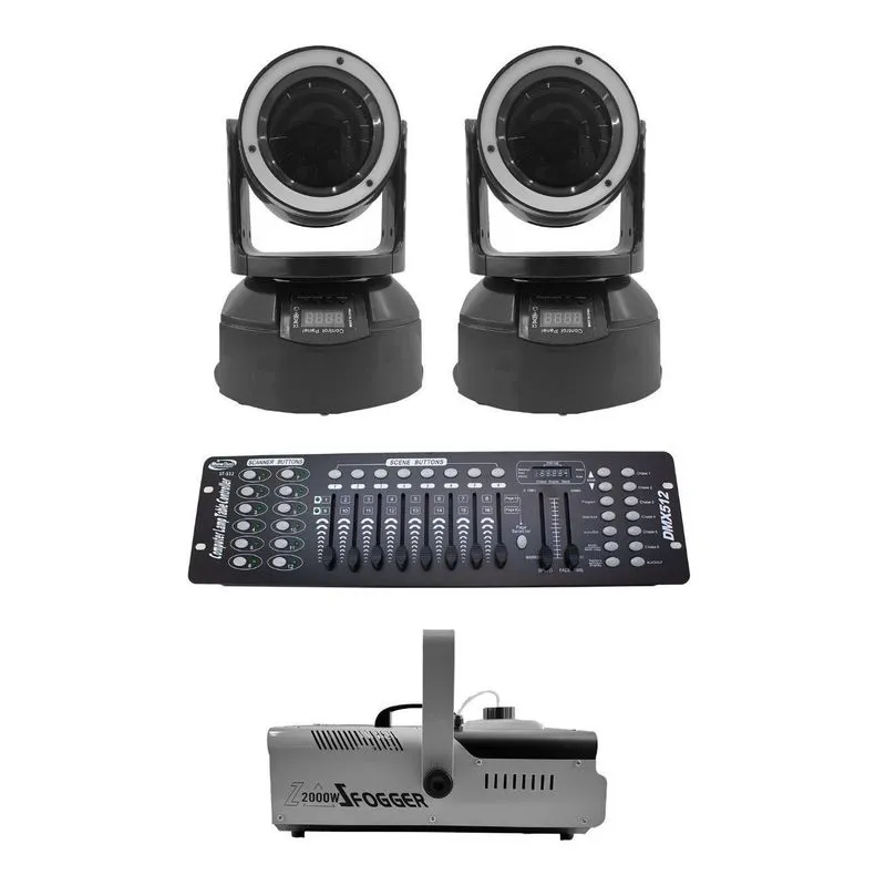 Kit 2 Mini Moving Beam + Máq De Fumaça 2000w + Mesa Dmx 512