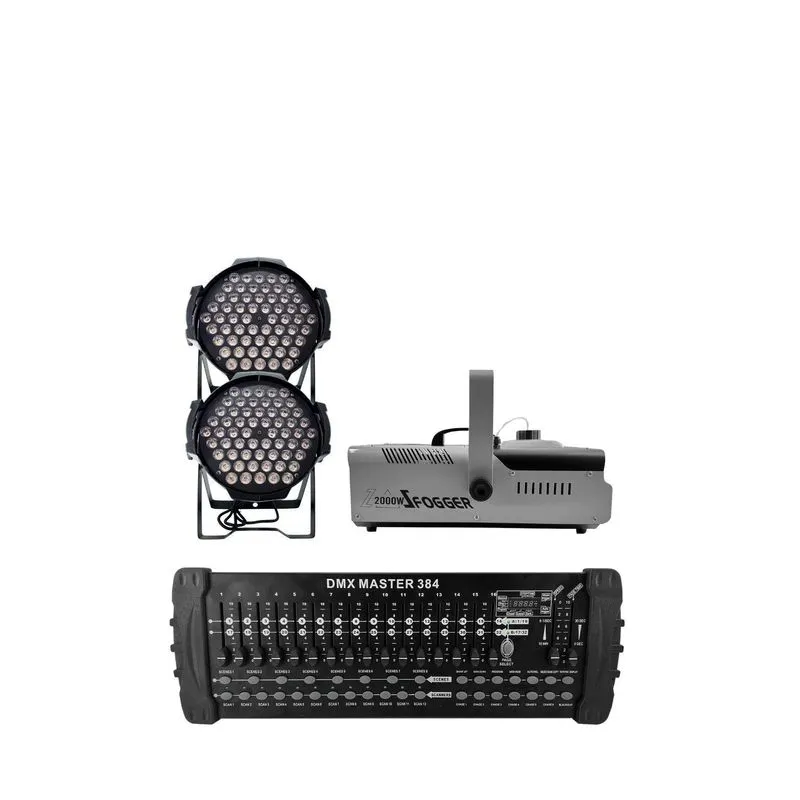 Kit 2 Par Led 60 Leds Rgb Full+Maq Fumaça 2000w+Mesa Dmx384