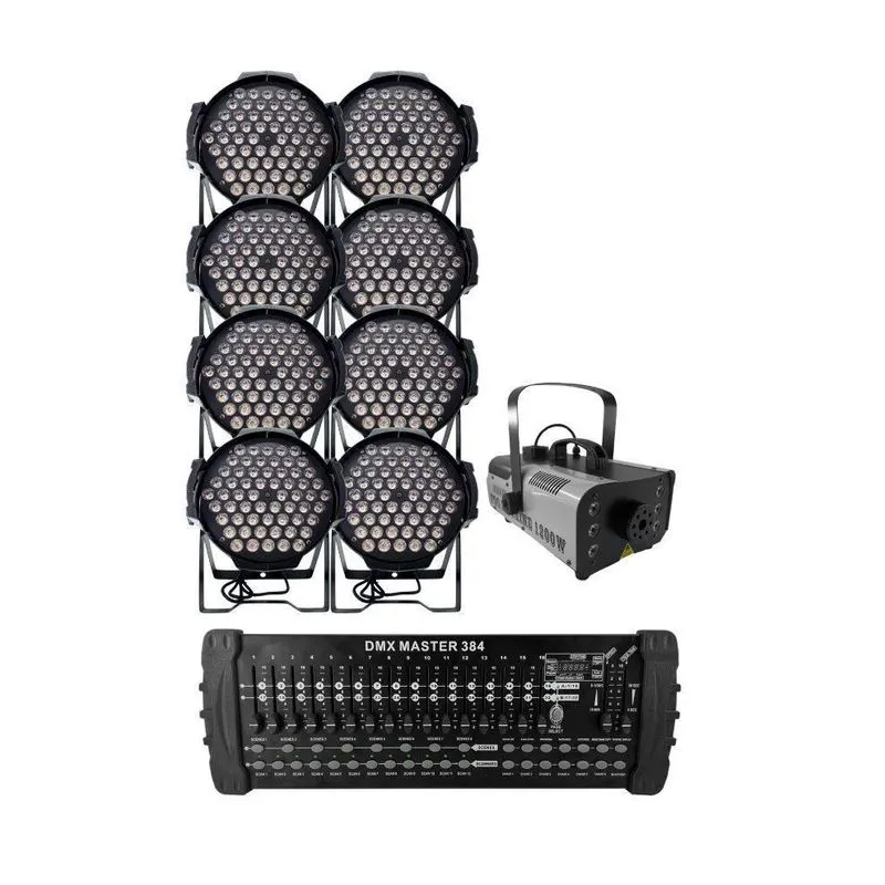 Kit 8 Par Led 60 Leds Rgb Full+maq Fumaça 1200w+mesa Dmx384