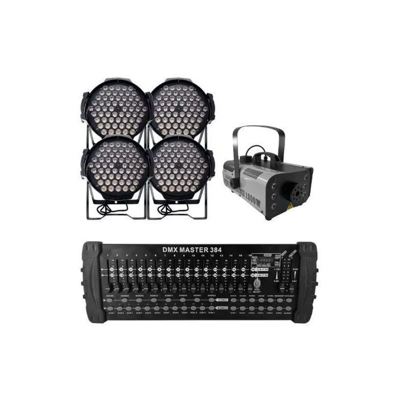 Kit 4 Par Led 60 Leds Rgb Full+maq Fumaça 1200w+mesa Dmx384