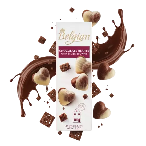 BELGIAN CHOCOLATE HEARTS WITH SALTED BROWNIE 65GR