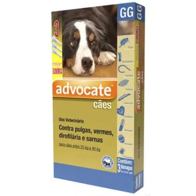 Advocate Cães 25 A 40kg Combo 3 Pipetas De 4ml Antipulgas