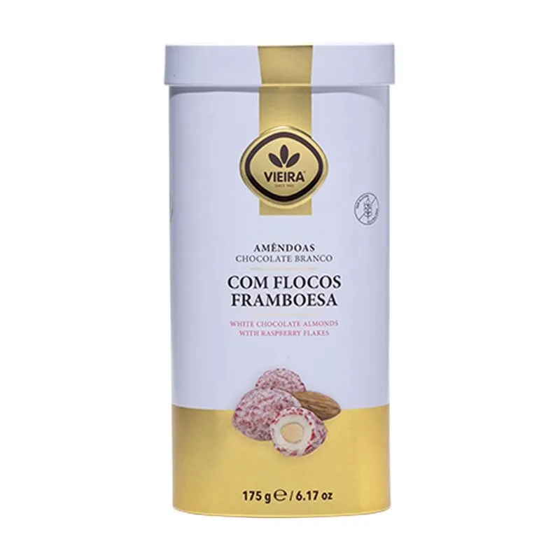 Amêndoas Chocolate Branco com Flocos Framboesa Vieira 175g
