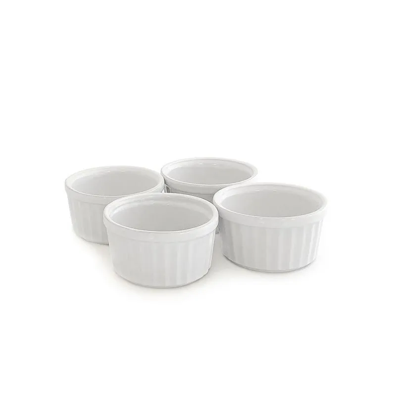 Conjunto De Ramekins De Cerâmica Gourmet Branco 9cm 4 Peças