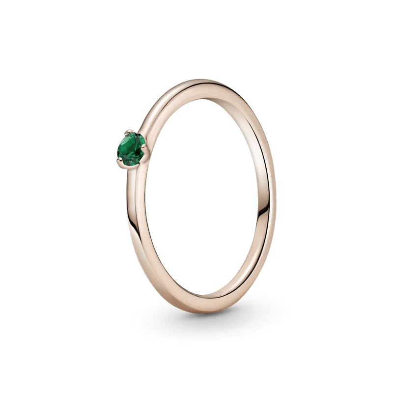 Anel Solitário Ouro Rosé e Pedra Verde Anel Solitario Pandora Verde Anel Solitário Pandora Verde - 56
