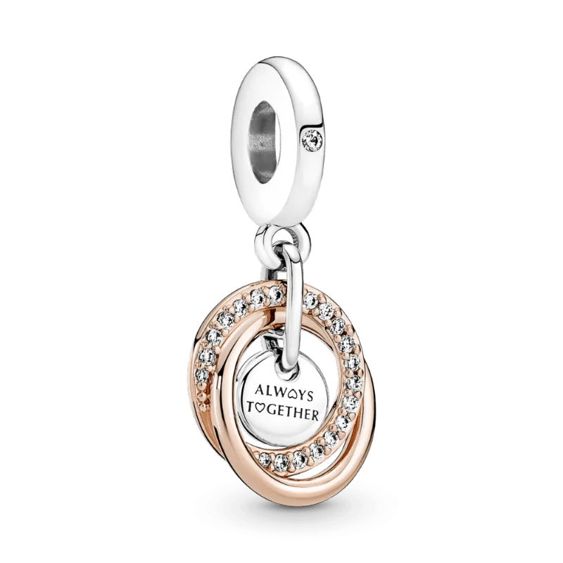 Charm Pendente Círculos Família para Sempre em Dois Tons Charm Pendente Circundado Familia Para Sempre Charm Pendente Circundado Família Para Sempre