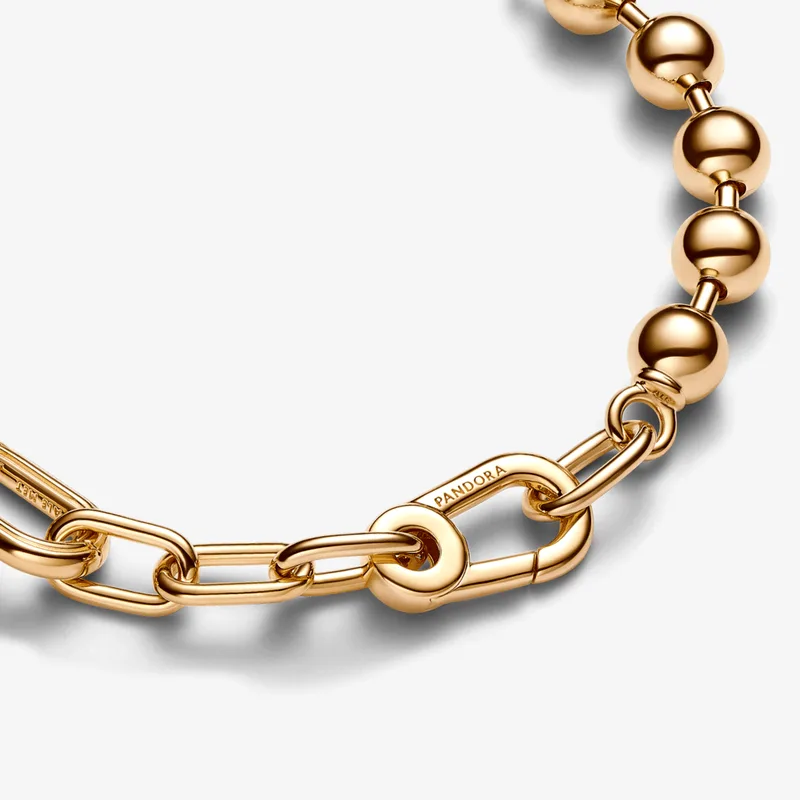 Bracelete de Ouro Corrente de Elos e Esferas Bracelete Corrente De Elos E Esferas Metálicas Pandora Me - 20 cm