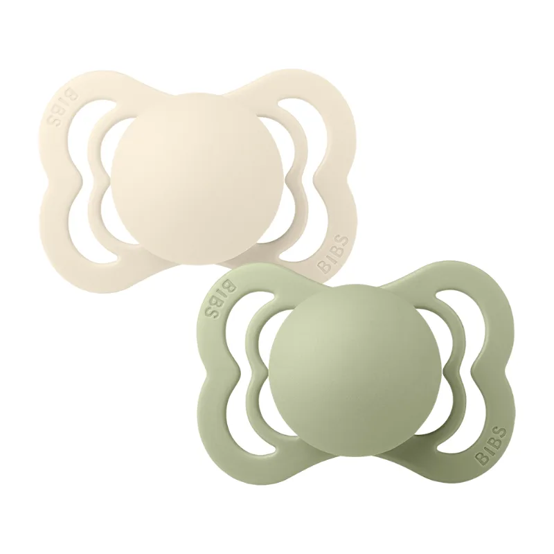 Kit com Duas Chupetas Supreme Silicone Areia e Verde Salvia Tam 1 - 0 Meses Bibs
