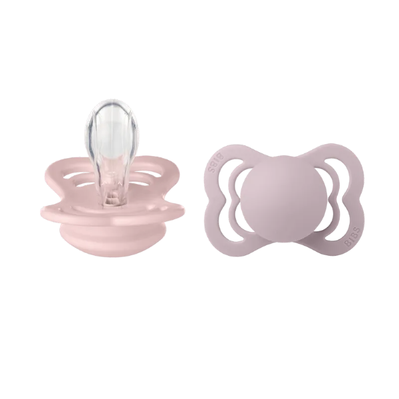 Kit com Duas Chupetas Supreme Silicone Rosa Bebê e Lilás Tam 1 - 0 Meses Bibs
