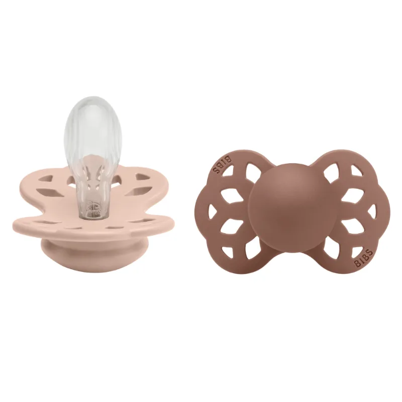 Kit com Duas Chupetas Infinity Silicone Rosa Bebê e Ganache Tam 2 +6 Meses Bibs