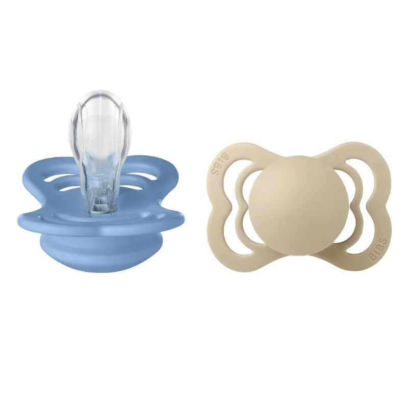 Kit com Duas Chupetas Supreme Silicone Baunilha e Azul Céu Tam 1 - 0 Meses Bibs