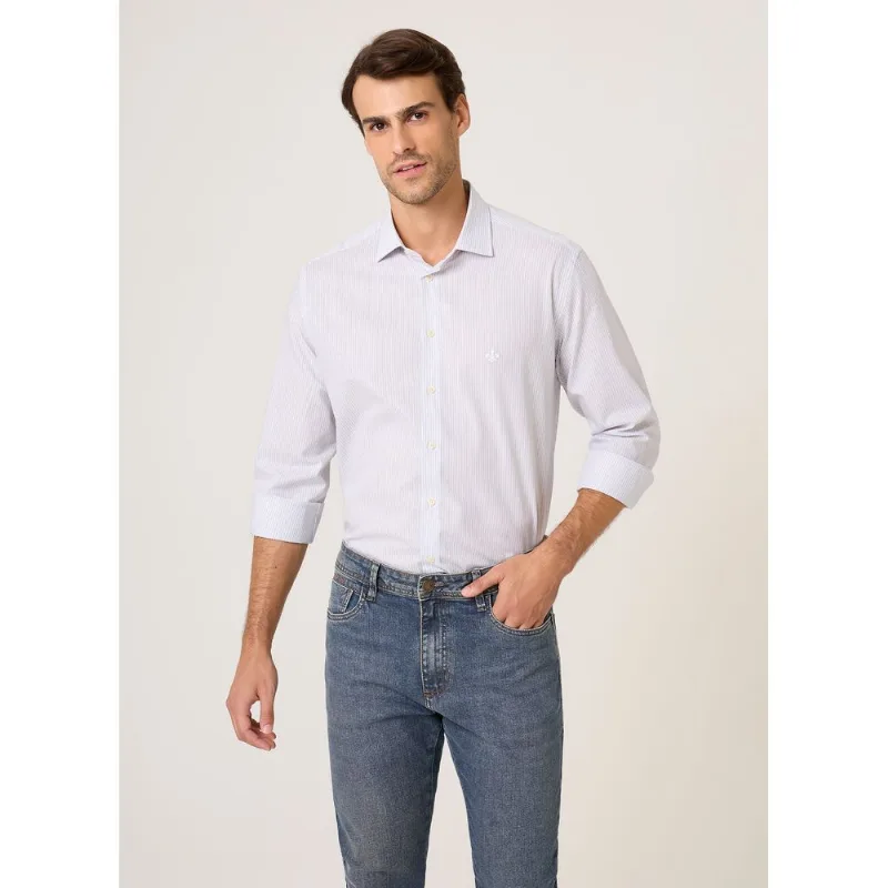 Camisa Comfort Fit Tricoline Listrada Dudalina Masculina 40