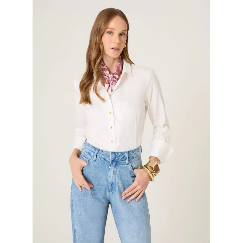 Camisa Slim Fit Jacquard Flor Dudalina Feminina 40
